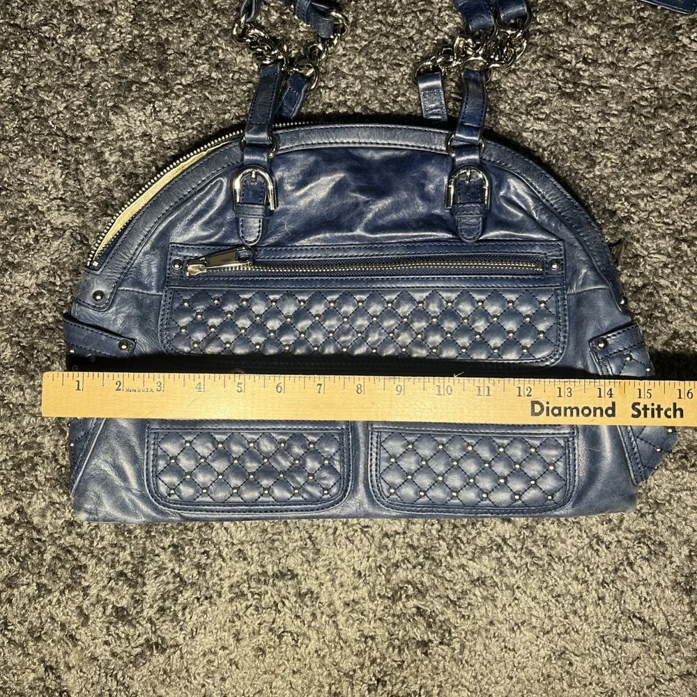 Dark Blue leather studded silver  BADGLEY MISCHKA American Glamour  shoulder bag